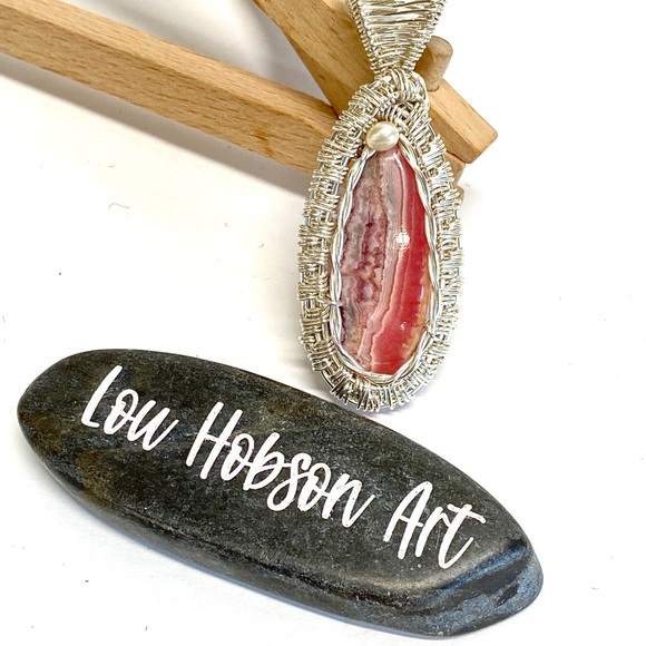HANDMADE Rhodochrosite Freshwater Pearl Hand Wrapped Feminine Pendant, Gift Her - Picture 8 of 10